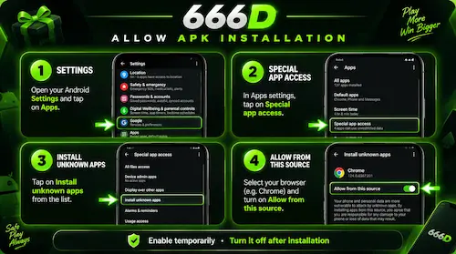 The image shows how to install 666d apk in your phone