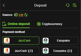 The image shows all the available deposit options on 666D, including Easypaisa, JazzCash, and cryptocurrency.