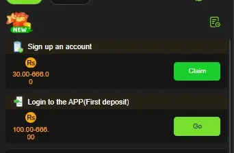 get a reward of RS. 30 for sign up and RS. 100 for first deposit